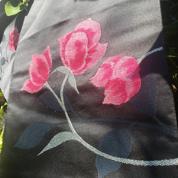 Vintage Other - Japanese Black and Pink Floral Obi